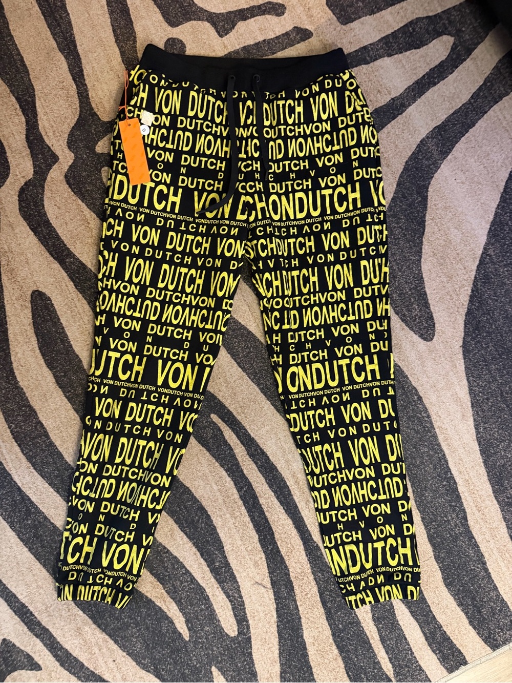 Von Dutch Black & Yellow All-Over Logo Joggers